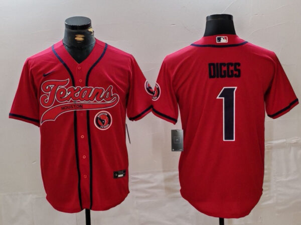 Men's Houston Texans #1 Stefon Diggs Red With Patch Cool Base Stitched Baseball Jerseys