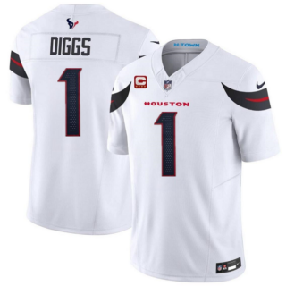 Men's Houston Texans #1 Stefon Diggs White 2024 Vapor F.U.S.E. With 4-Star C Patch Limited Stitched Jersey