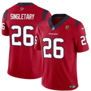 Men's Houston Texans #26 Devin Singletary Red 2023 F.U.S.E. With John Madden Patch Vapor Limited Stitched Football Jersey