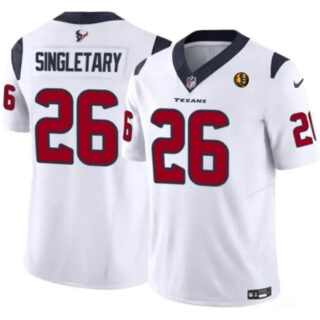 Men's Houston Texans #26 Devin Singletary White 2023 F.U.S.E. With John Madden Patch Vapor Limited Stitched Football Jersey