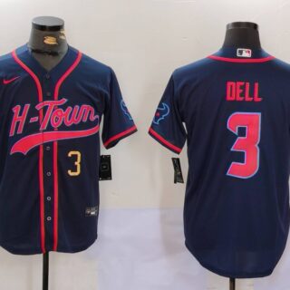 Men's Houston Texans #3 Tank Dell Navy With Patch Cool Base Stitched Baseball Jerseys