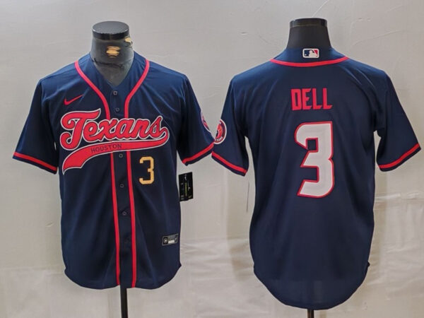 Men's Houston Texans #3 Tank Dell Navy With Patch Cool Base Stitched Baseball Jerseys