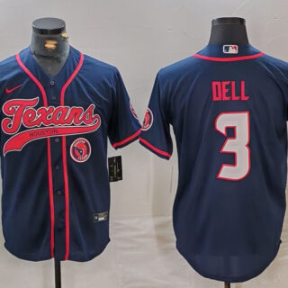 Men's Houston Texans #3 Tank Dell Navy With Patch Cool Base Stitched Baseball Jerseys
