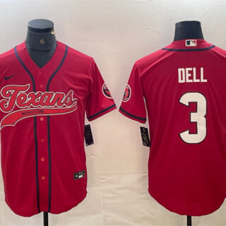 Men's Houston Texans #3 Tank Dell Red With Patch Cool Base Stitched Baseball Jersey