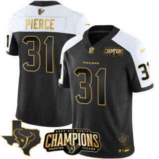 Men's Houston Texans #31 Dameon Pierce Black White Golden 2023 F.U.S.E. With AFC South Champions Patch And Team Logo Patch Limited Stitched Football Jersey