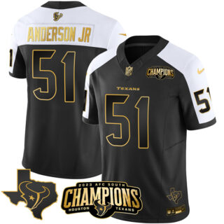 Men's Houston Texans #51 Will Anderson Jr. Black White Golden 2023 F.U.S.E. With AFC South Champions Patch And Team Logo Patch Limited Stitched Football Jersey