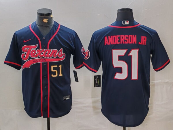 Men's Houston Texans #51 Will Anderson Jr. Navy With Patch Cool Base Stitched Baseball Jerseys