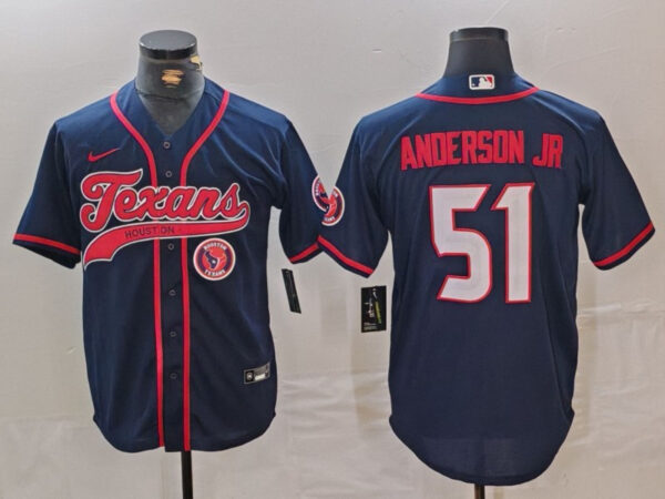 Men's Houston Texans #51 Will Anderson Jr. Navy With Patch Cool Base Stitched Baseball Jerseys