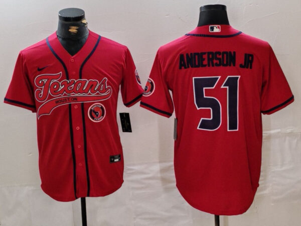 Men's Houston Texans #51 Will Anderson Jr. Red With Patch Cool Base Stitched Baseball Jerseys