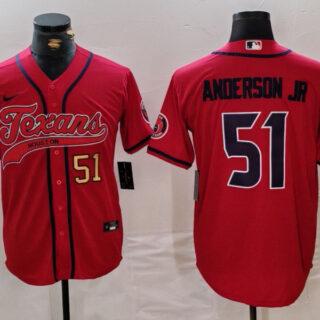 Men's Houston Texans #51 Will Anderson Jr. Red With Patch Cool Base Stitched Baseball Jerseys