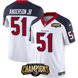 Men's Houston Texans #51 Will Anderson Jr. White Navy 2023 F.U.S.E. AFC South Champions Patch Limited Stitched Football Jersey