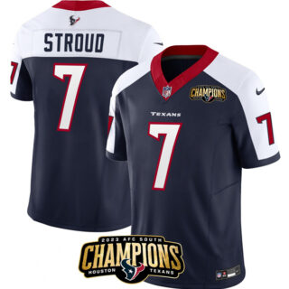 Men's Houston Texans #7 C.J. Stroud Navy White 2023 F.U.S.E. AFC South Champions Patch Limited Stitched Football Jersey