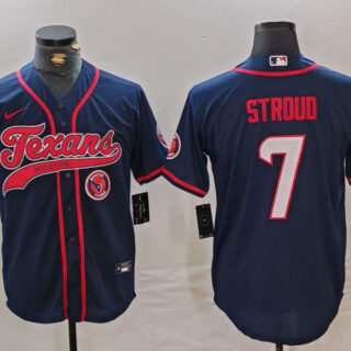 Men's Houston Texans #7 C.J. Stroud Navy With Patch Cool Base Stitched Baseball Jerseys