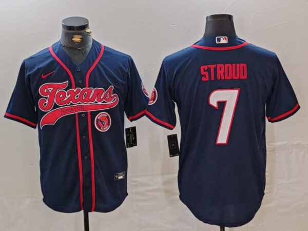 Men's Houston Texans #7 C.J. Stroud Navy With Patch Cool Base Stitched Baseball Jerseys