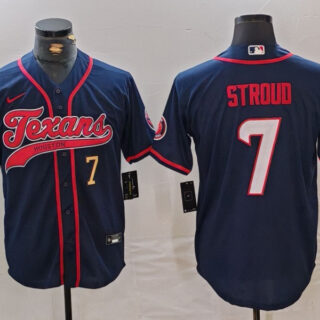 Men's Houston Texans #7 C.J. Stroud Navy With Patch Cool Base Stitched Baseball Jerseys