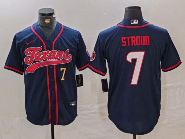 Men's Houston Texans #7 C.J. Stroud Navy With Patch Cool Base Stitched Baseball Jerseys