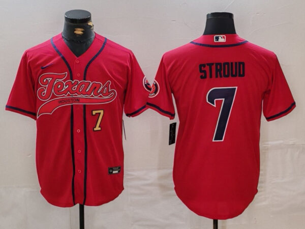Men's Houston Texans #7 C.J. Stroud Red With Patch Cool Base Stitched Baseball Jerseys