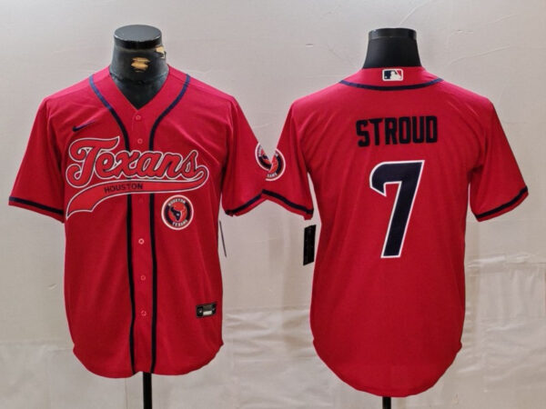 Men's Houston Texans #7 C.J. Stroud Red With Patch Cool Base Stitched Baseball Jerseys