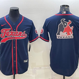 Men's Houston Texans Navy Team Big Logo With Patch Cool Base Stitched Baseball Jersey