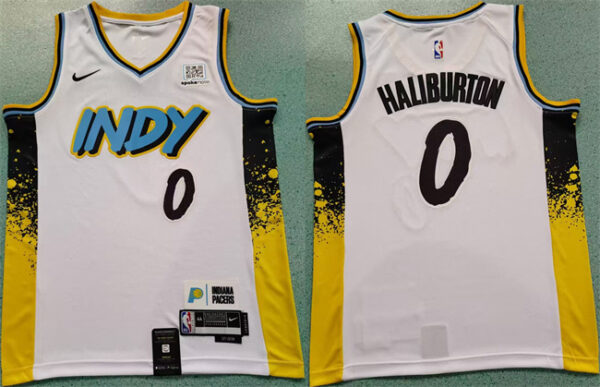 Men's Indiana Pacers #0 Tyrese Haliburton White 2024 25 City Edition Stitched Basketball Jersey