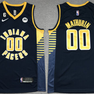 Men's Indiana Pacers #00 Bennedict Mathurin Black With NO.6 Patch Stitched Basketball Jersey