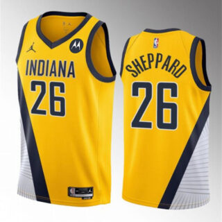 Men's Indiana Pacers #26 Ben Sheppard Yellow 2023 Draft Statement Edition Stitched Basketball Jersey