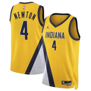Men's Indiana Pacers #4 Tristen Newton Yelllow 2024 Draft Statement Edition Stitched Basketball Jersey
