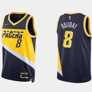 Men's Indiana Pacers #8 Justin Holiday 2021 22 Navy City Edition 75th Anniversary Stitched Basketball Jersey