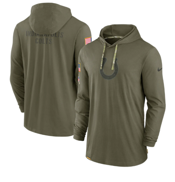 Men's Indianapolis Colts 2022 Olive Salute To Service Tonal Pullover Hoodie