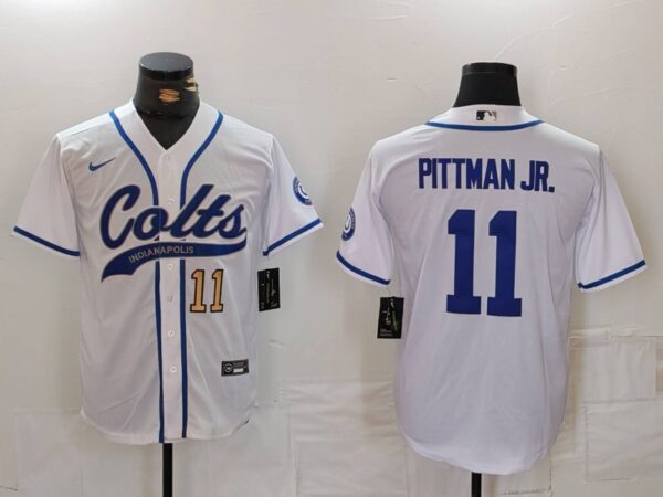 Men's Indianapolis Colts #11 Michael Pittman Jr. White Cool Base Stitched Baseball Jerseys