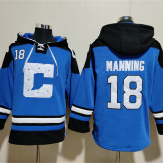 Men's Indianapolis Colts #18 Peyton Manning Blue Ageless Must-Have Lace-Up Pullover Hoodie