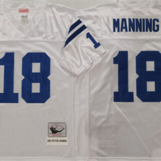 Men's Indianapolis Colts #18 Peyton Manning White Throwback Stitched Jersey