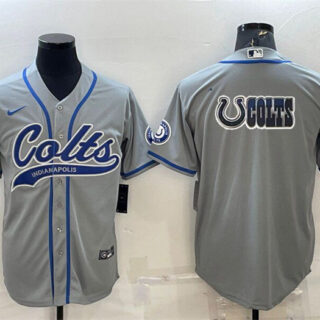 Men's Indianapolis Colts Grey Team Big Logo With Patch Cool Base Stitched Baseball Jersey