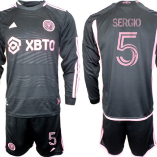 Men's Inter Miami CF #5 Sergio 2023 24 Black Away Soccer Jersey Suit