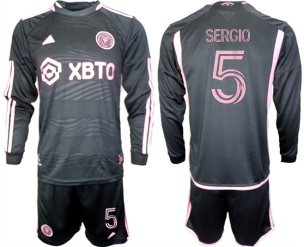 Men's Inter Miami CF #5 Sergio 2023 24 Black Away Soccer Jersey Suit