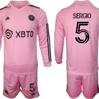 Men's Inter Miami CF #5 Sergio 2023 24 Pink Home Soccer Jersey Suit