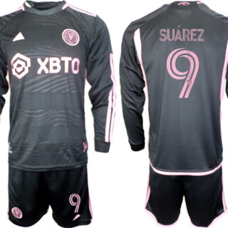 Men's Inter Miami CF #9 Luis Suarez 2023 24 Black Away Soccer Jersey Suit