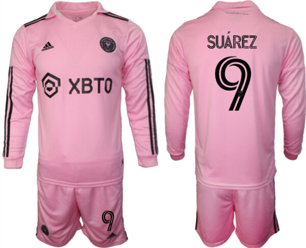 Men's Inter Miami CF #9 Luis Suarez 2023 24 Pink Home Soccer Jersey Suit