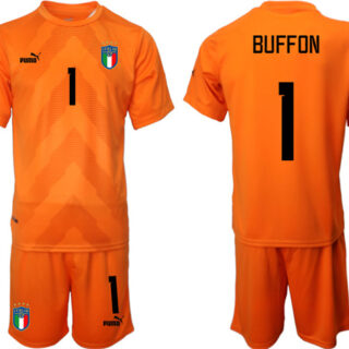 Men's Italy #1 Buffon Orange Goalkeeper Soccer Jersey Suit