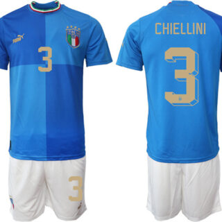 Men's Italy #3 Chiellini Blue Home Soccer Jersey Suit