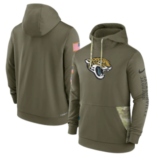 Men's Jacksonville Jaguars 2022 Olive Salute To Service Therma Performance Pullover Hoodie