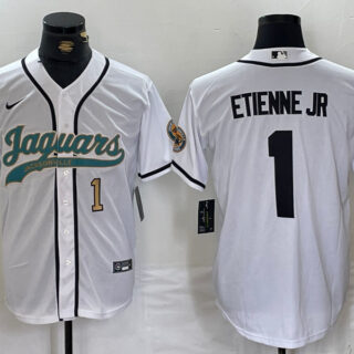 Men's Jacksonville Jaguars #1 Travis Etienne Jr. White With Patch Cool Base Stitched Baseball Jerseys