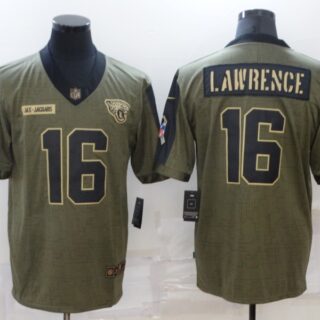 Men's Jacksonville Jaguars #16 Trevor Lawrence 2021 Olive Salute To Service Limited Stitched Jersey