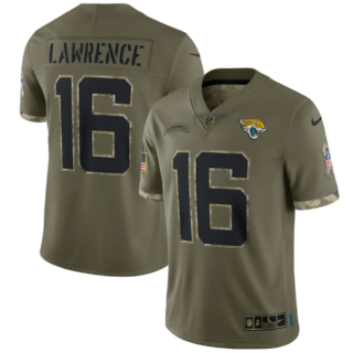 Men's Jacksonville Jaguars #16 Trevor Lawrence Olive 2022 Salute To Service Limited Stitched Jersey