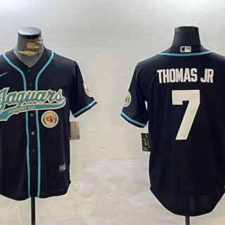 Men's Jacksonville Jaguars #7 Brian Thomas Jr Black With Patch Cool Base Stitched Baseball Jerseys