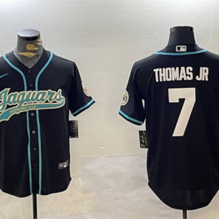 Men's Jacksonville Jaguars #7 Brian Thomas Jr Black With Patch Cool Base Stitched Baseball Jersey
