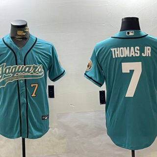 Men's Jacksonville Jaguars #7 Brian Thomas Jr Teal With Patch Cool Base Stitched Baseball Jerseys