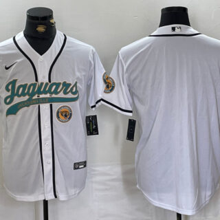 Men's Jacksonville Jaguars White With Patch Cool Base Stitched Baseball Jersey