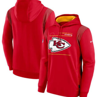 Men's Kansas City Chiefs 2021 Red Sideline Logo Performance Pullover Hoodie