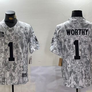 Men's Kansas City Chiefs #1 Xavier Worthy 2024 F.U.S.E Arctic Camo Salute To Service Limited Stitched Football Jerseys
